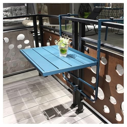 Mesa auxiliar plegable de metal para balcón, color azul, para uso en exteriores e interiores, perfecta para espacios pequeños, patios y apartamentos