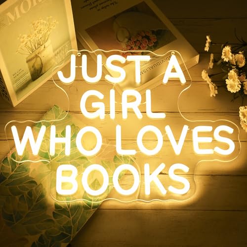 Image of Just a Girl Who Loves Books Neon Sign Dimmable Neon Signs for Wall Decor LED Library Sign USB Light Up Sign for Study Reading Room Bedroom Classroom Book Lover Book Reader Bookish Gifts for Women