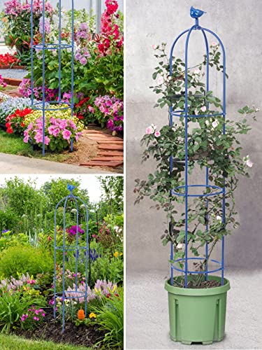 6 Feet Tall Garden Trellis For Climbing Plants Kalolary Garden Tower Obelisk Trellises Rustproof Metal Potted Plant Climbing Support For Indoor Outdoor Flowers Vegetable Fruits Vines Support (Blue) #TOP5