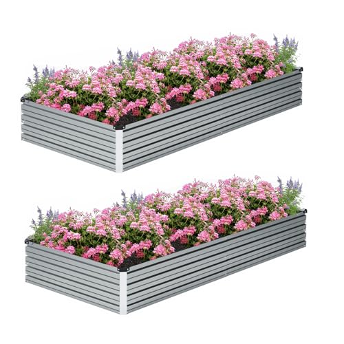 ZUNUDA 8×2×1FT(2PCS) Galvanized Raised Garden Bed Kit, Metal Planter Boxes，Large