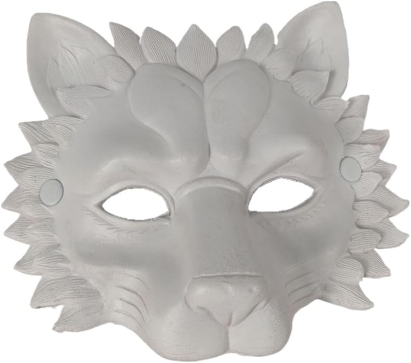 Ebonee DIY White Lion Mask with Elastic Band, Blank Unpainted Animal Half Facemasks for Halloween Carnival Masquerade Cosplay Costume Prop, Novelty 3D Lion Mask for Dance Party Supplies
