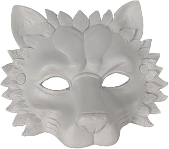 Ebonee DIY White Lion Mask with Elastic Band, Blank Unpainted Animal Half Facemasks for Halloween Carnival Masquerade Cosplay Costume Prop, Novelty 3D Lion Mask for Dance Party Supplies