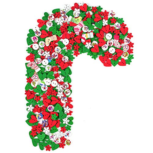 Apipi 450 Pieces (120g) Christmas Wooden Buttons - Christmas Color and Style Sewing Button with 2 Holes for Sewing Scrapbooking,Christmas DIY Craft Decoration