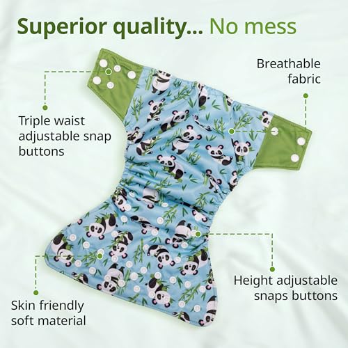 Image of LuvLap Reusable Baby Cloth Diapers Combo Pack of 10 (5 Shell + 5 Pads) Double Leak Guard, High Absorption, Stain-Proof Comfort & Protection, 3m+, Rash Free, Adjustable Waist & Height with Snap Buttons