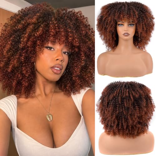 12 Inch Afro Curl Wig with Bangs 1BT350# Kinky Curly Wig for Black Women