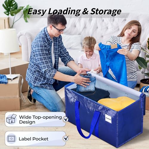 Image of 8 Pack Extra Large Heavy Duty Moving Bags, Blue Storage Bins with Lids, Reinforced Handles & Heavy-Duty Zippers Moving Boxes Storage Bags Totes for Clothes Packing, Dorms, College Supplies, Blue