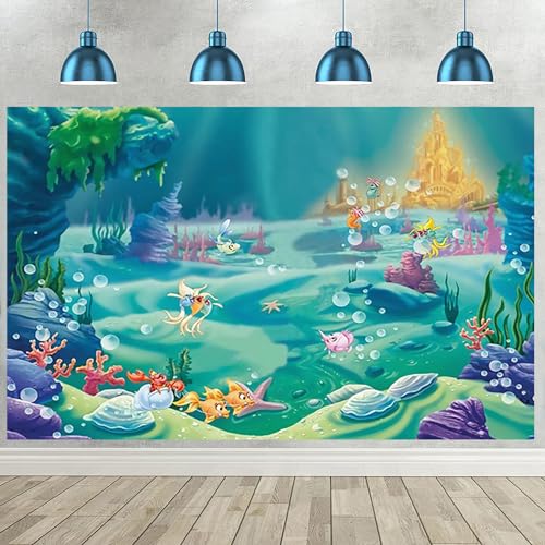 Hnmdmyi 2.1x1.5m Telón de Fondo Bajo el Mar Burbuja Castillo Azul Mar Hierba Shell Fotografía...