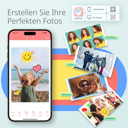YOTON Fotodrucker für Smartphone, Mobiler Drucker mit 54 Stück Fotopapier (4x6) und 1 Patrone, Unterstützt 15Sekunden-AR-Videodruck, WiFi-Verbindung,Verfügbar für iOS und Android Phones/Laptops