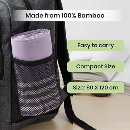 Image of Mush Bamboo Travel Towel | 100% Bamboo Bath Towel for Beach, Hiking & Gym Towel for Men Workout | Quick Dry & Compact Towels with Travel Bag | 60x120 cms, 250GSM | Pack of 2 (Lavender & Beige)