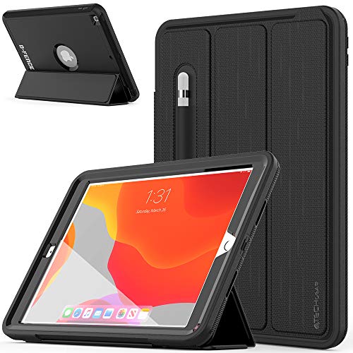 TECHGEAR D-Fence Étui pour iPad 10.2 2020/2019 [8ème 7ème génération] Housse Coque Rigide, Protection Anti-Choc avec Support + Protection Écran Amovible Compatible pour Nouvelle iPad 10.2 [Noir]