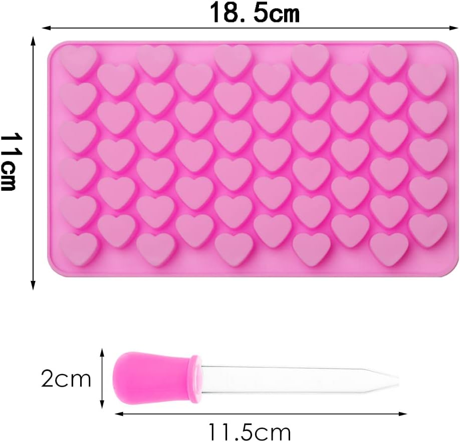 Pimoys Silicone Moulds for Wax Melts Heart Mould Silicone with Dropper 55 Sweet Moulds Mini Candy Molds Silicone Shape for Love Chocolate Soap Jelly Melts Gummy
