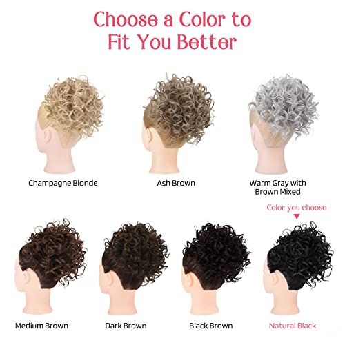 Hoojih 1Pcs Messy Hair Bun Hair Piece Elastic Drawstring Loose Wave Large Curly Bun 65 Gram Short Synthetic Ponytail Extension Hair Bun Extension For Women Daily Use - Natural Black #TOP6