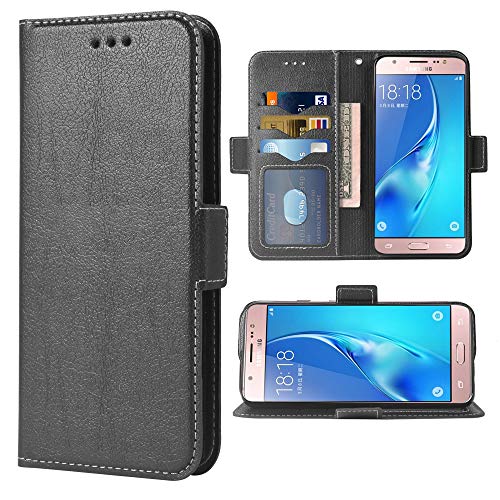 Compatible with Samsung Galaxy J5 2016 Folio Flip Wallet Case,PU Leather Credit Card Holder Slots Heavy Duty Full Body Protection Kickstand Protective Phone Cover for Glaxay GalaxyJ510 Cases Black