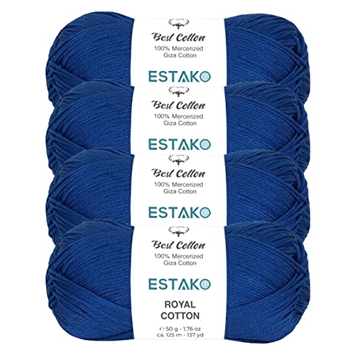 Image of Estako Royal Cotton, (4 Skeins Pack) 100% Mercerized Giza Cotton Yarn, Soft, Super Fino for Crochet and Knitting (4 x 1.76 Oz) / (4 x 137 Yrds) (5078)