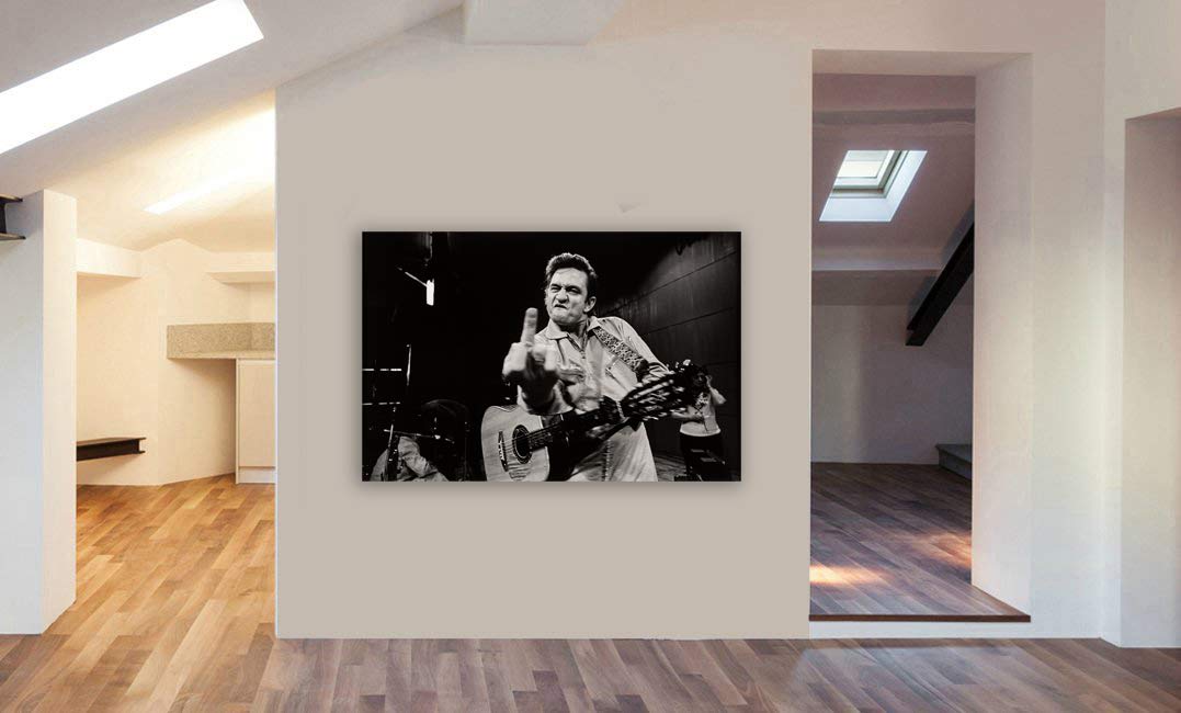 Johnny Cash, gerahmter Kunstdruck auf Leinwand, verschiedene Größen (A2, 61 x 16 Zoll)