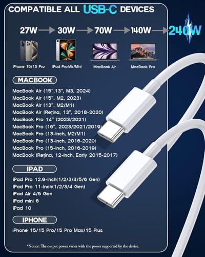 Image of 1Pack for Apple USB C to USB C Charging Cable 60W,Long Type C to C Fast Charger Cord,for iPhone 15 /16,15 /16 Pro,15 /16 Plus,15 /16 Pro Max,for MacBook Pro /Air,for iPad Air 4 /5,Mini 6 /Pro12.9in /11