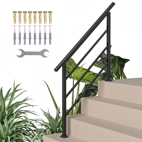 Outsunny Barandilla de Escalera, 131 cm, Pasamanos para Escalera con Kit de Instalación, Ángulo Ajustable para 1-4 Escalones, para Porches, Madera y Concreto, para Exterior, Terraza, Patio, Negro