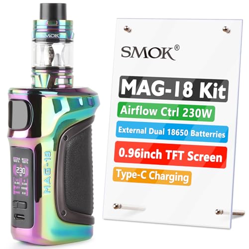 SMOK Mag-18 E Cigarette Vapes Starter Mod Kit, 230W Multi-Use Device, Colorful Screen, 2ml Tank, Uses Dual 18650 Battery(Not Included), Two TFV Mini V2 Coils, USB Type-C Charge, No Nicotine - Colorful
