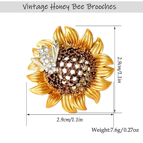Image of Vintage Crystal Honey Bee Brooches for Women,Sparkly Rhinestone Insect Bee Brooches Charm Faux Pearl Yellow Sun Flower Honeybee Lapel Pins Dress Suit Shirt Prom Party Jewelry