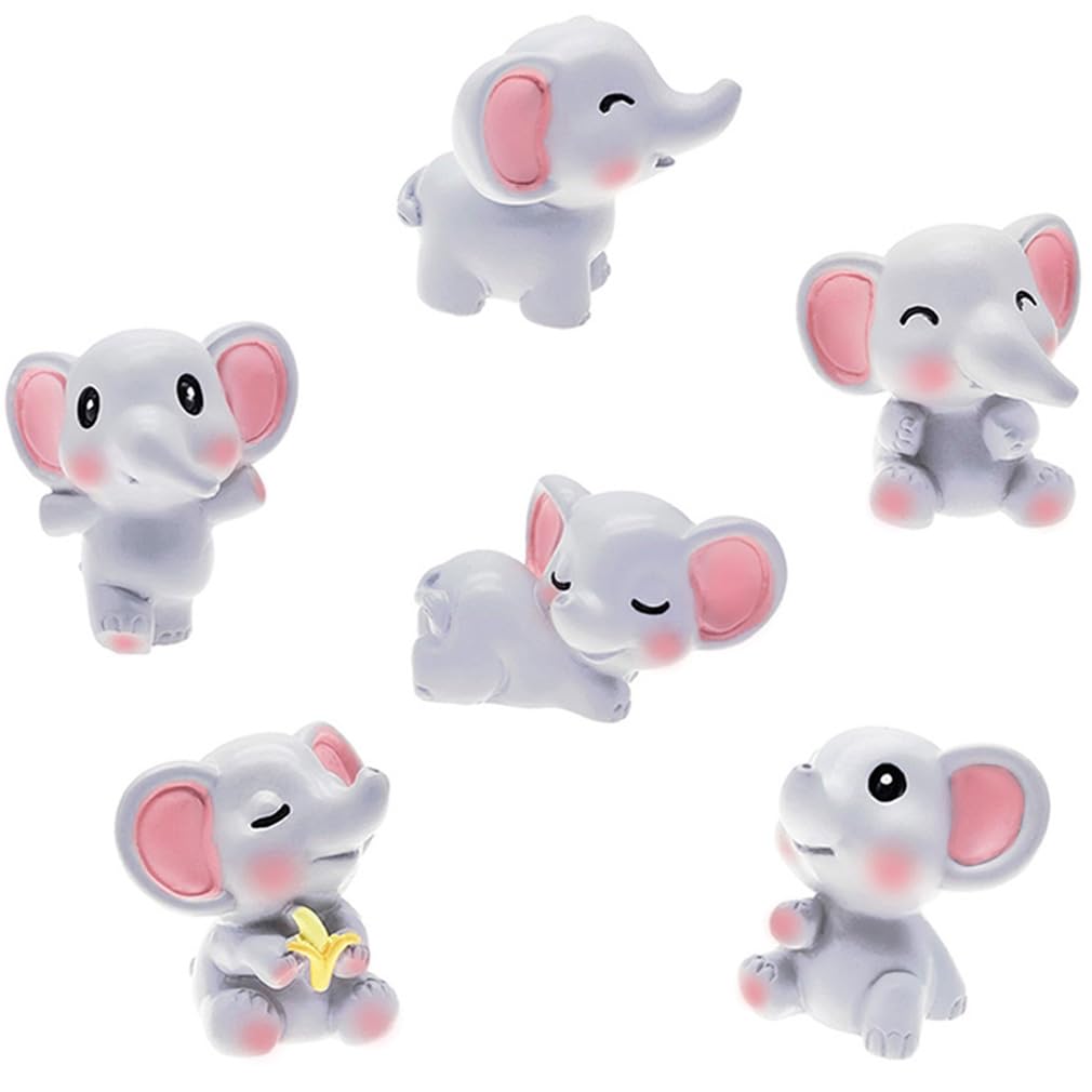6 Pcs Mini Elephant Animal Figures Toy Cake Toppers, Miniature Elephant Figurines Fairy Garden Moss Landscape DIY Terrarium Crafts Ornament, Cake Decoration Christmas Birthday Gift