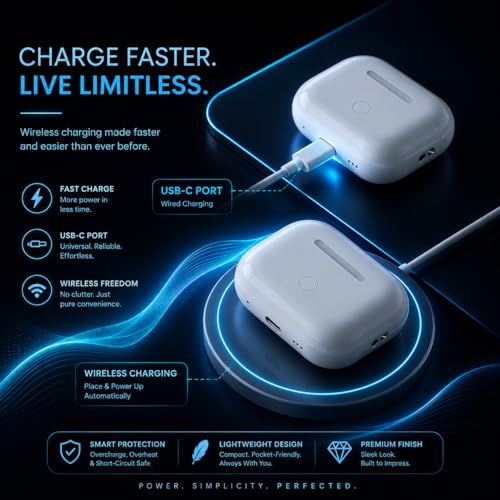 Image of Earbuds Pro 2nd Generation Wireless Earphones with Built-in Microphone, High Bass, Clear Audio, Full Touch Control, Type-C Charging and Wireless Charging Support for iOS and Android