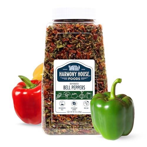 Harmony House Dried Mixed Bell Peppers Diced Dehydrated Vegetables For Cooking Camping Emergency Supply and More 10 oz Jar