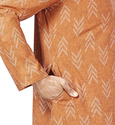 Image of Studio Shringaar Men's Cotton Blend Relaxed Fit Ikat Printed Knee Length Kurta