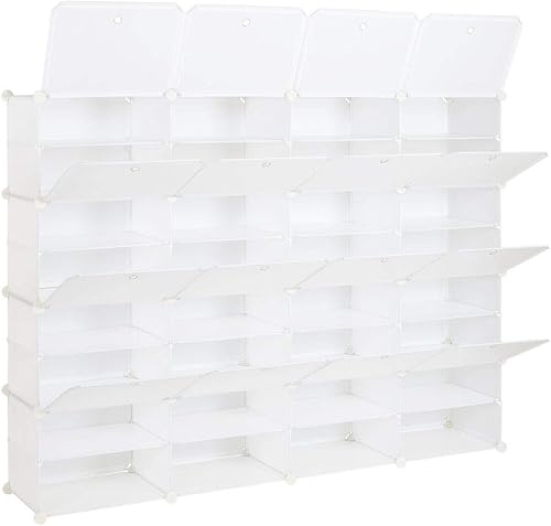 WEI WEI GLOBAL Zapatero portátil de 7 niveles, 28 pares de zapatos, organizador de plástico para armario de entrada, color blanco (14 cubos)