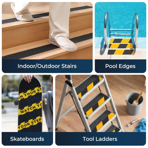 Image of Reniteco Anti Slip Tape 3PC, 2 inch x 16.5Ft Heavy Duty Grip Tape, High Adhesion & Waterproof, No Residue, for Outdoor Stairs, Tile, Shower - Extra Grip Safety Tape (Warning Strip, Black, Yellow /Black)