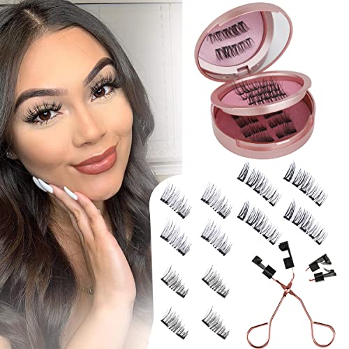 Faux Cils Magnetique 3 paires Aimanté sans colle Cils Magnétique Naturel 3d Waterproof Effet sans Eye-Liner Réutilisables, avec Applicateur Cover