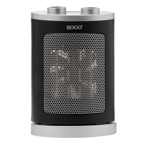 SOGO Calefactor pequeño bajo consumo y calentamiento rápido- Calefactor Oscilante PTC con Ventilador, 1500W NEgro (SS-18365)