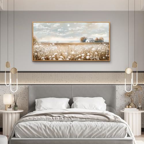 ERQINHUA Canvas Wall Art For Living Room Wall Decor White Flowers Landscape Painting Decor Dining Room Bedroom Bathroom Kitchen Room Wall Artwork Prints Painting For Home Decor Wood Frame 20x40 In