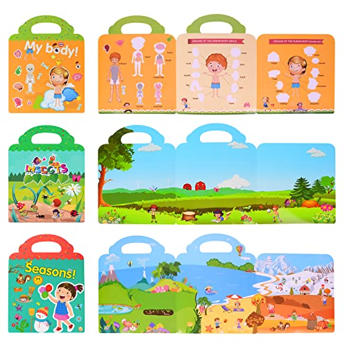 Sticker Book For Kids Ages 4-8, Reusable Sticker Books Educational Toys Learning Books, Seasons, Insects And My Body Stickers Book For Toddlers Kids Birthday Gifts, 3 Set #TOP1