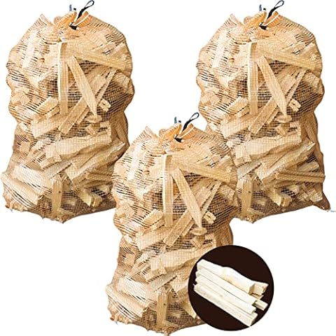 Bulk 3 x Nets Quality Kindling Fire Starting Wood Kiln Dried - Dried & Cut Easy Storage Netted Bags - Suitable for Burner Firepits Open Fires Stoves BBQs Ovens Barbecues Chimineas Cover