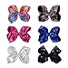 CN Bow For Girls 8 Inch Baby Hair Bows For Girls Big Large Sequin Boutique Bows Alligator Clips For Teens Babies Children Newborn Infant Kids Teens Pack of 6