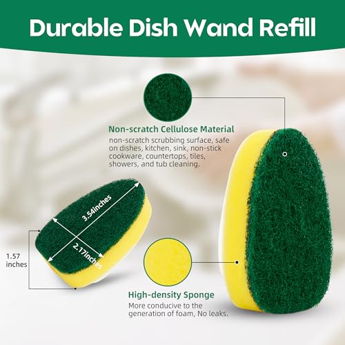 Image of Non-Scratch Dishwand Refills Sponge 12 Pack, Zero-Scratch Sponge Replacement Heads, Scratch-Free Dish Wand Refills, Scrubber Heads for Soap Dispensing Handle, Safe for Nonstick Surfaces