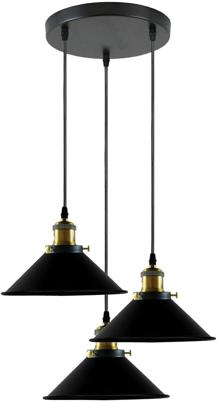 LEDSone 3 Light Industrial Pendant Ceiling Light Black E27 Adjustable