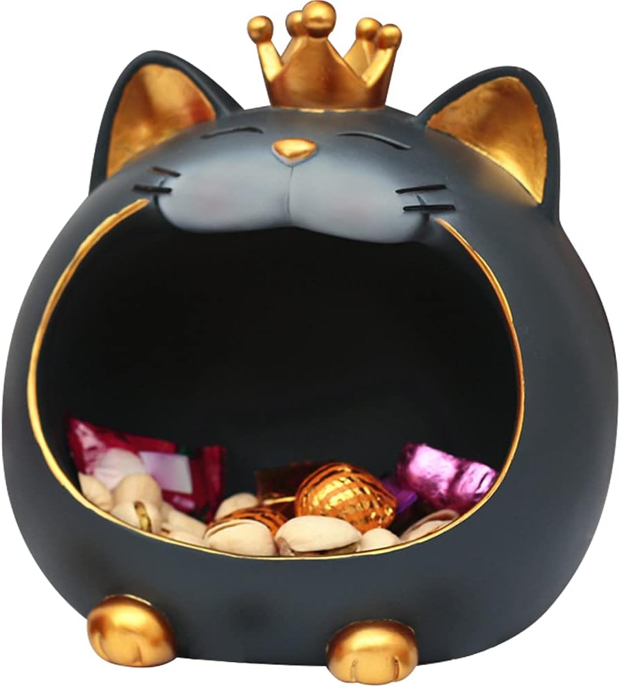 WAYUTO Resin Key Storage Box Big Mouth Key Storage Organizer Holder Candy Nut Snack Bowl Serving Dish Tray Trinket Jewelry Earring Container for Home Living Room Bedroom Office Table Red Cat