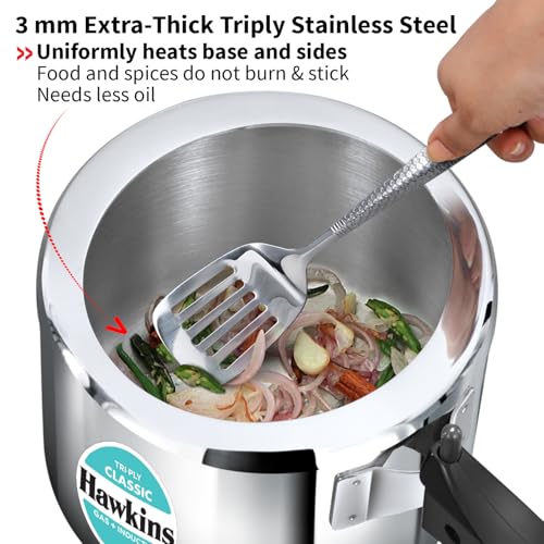 Image of Hawkins Triply 3 Litre Classic Pressure Cooker, Triply Stainless Steel Induction Inner Lid & Tall Design Cooker, Silver (SSTCL3T)