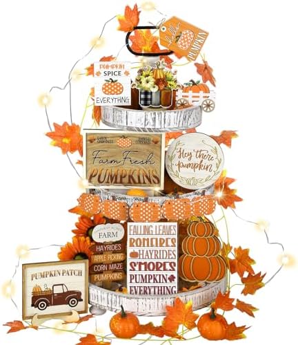 Nialnant 15 Pcs Fall Tiered Tray Decor, Fall Decorations For Home, Leaves Ladder Gnome Wooden Sign Thanksgiving Decorations Indoor, Autumn Tiered Tray Decorations Set