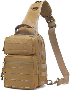 Tactical Sling Bag Backpack Military Rover Shoulder Sling Pack Molle EDC Small Crossbody Chest Pack khaki