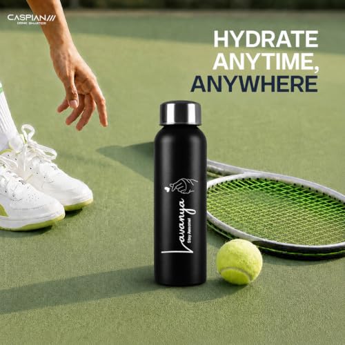 Image of Caspian Aqualim Customised Stainless Steel Water Bottle 750ML,M-Black with Logo Print-Personalised Water Bottle with Your Name Print for Kids Boys Girls School Office Gym-Perfect for Corporate Gifting