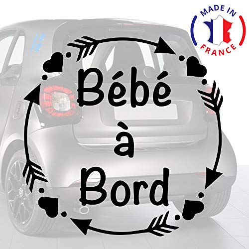 Sticker bébé à bord pour voiture Coeurs et Flèches 15 cm Noir - Anakiss
