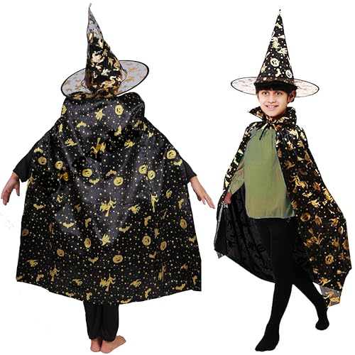 Image of Sarvda Velvet Halloween Dress For Boys Girls|Costume For Kids|Wizard,Fancy Dress,Cape|Costumes For Children,Hat,Halloween Bags,Buckets,Candy Baskets,Pumpkin Bags For Trick-Or-Treat,Multicolor