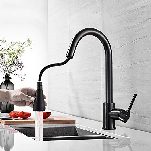 Preisvergleich Produktbild Rozin Küchenarmatur Küche 360° schwenkbar Schwarz mit Brause Ausziehbar Mischbatterie Armatur für die Spültischarmatur mit Einhandgriff bleifreies Edelstahl