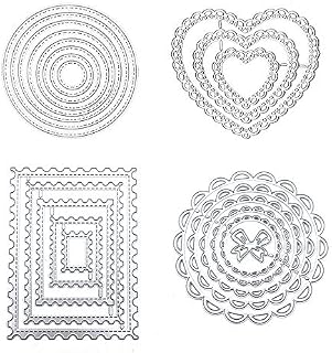 4 Shapes of Cutting Dies, VEINARDYL 22 pcs Die Cuts Stencil Metal Template Mold Embossing Tool for DIY Scrapbook Album Paper Card Cake Topper DIY Craft Making - Rectangle, Circle, Heart, Circle Flower