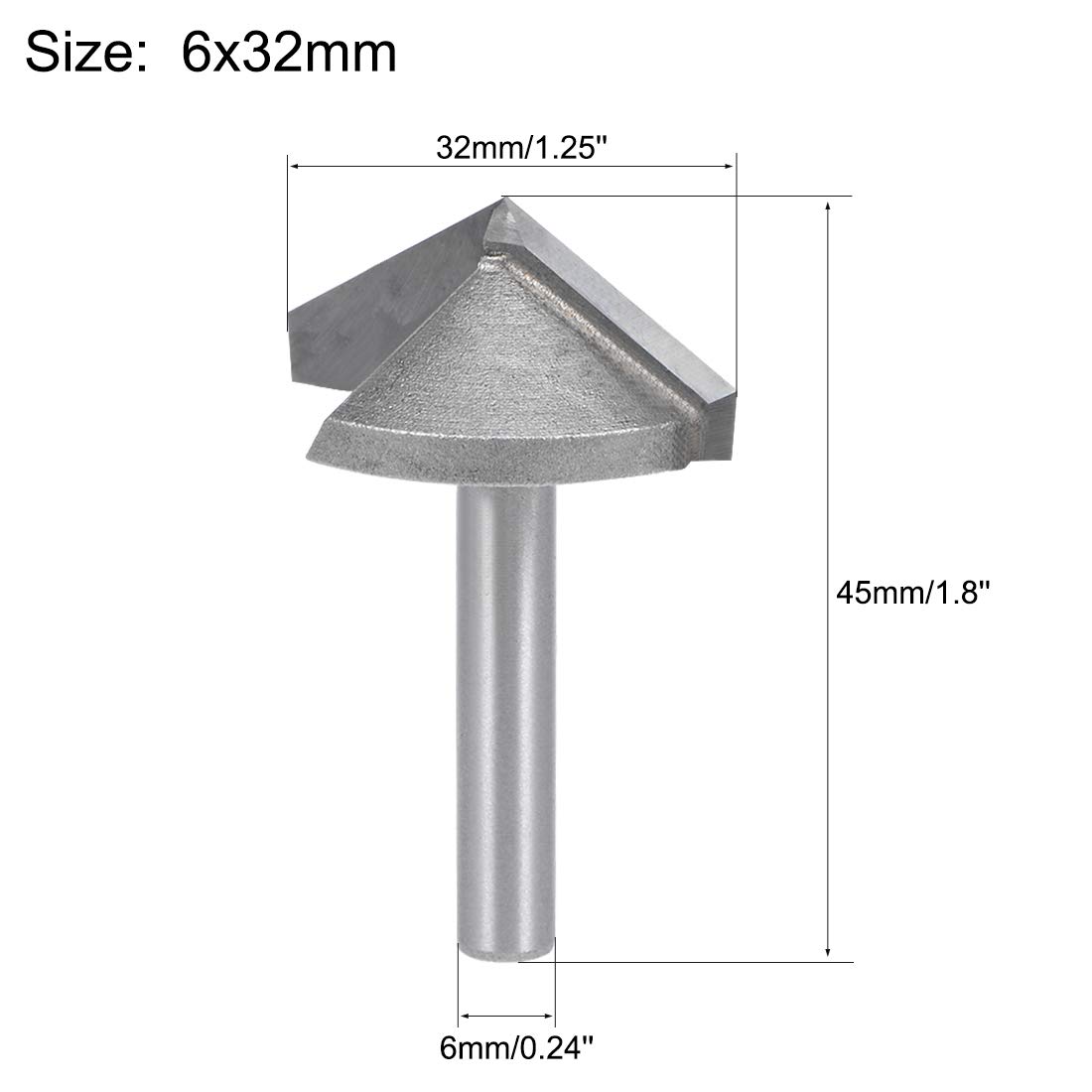 sourcing map 120 Degré V-Rainure Fraise Mèche 32mm Diamètre avec 6mm Tige Titane Acier Incisé V Fraise à Rainurer Gris