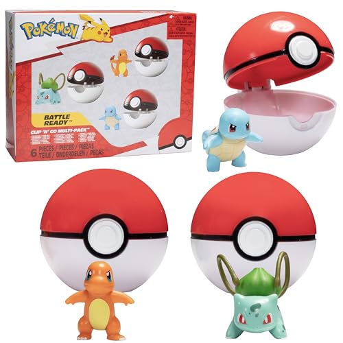 Pokémon Clip 'N' Go Pokeball & Battle Figuren-Set 3er-Pack – Let's Go Starters Charmander, Bubasaur, Squirtle mit Poke-Bällen – Offizielles Lizenzprodukt – Geschenk für Kinder