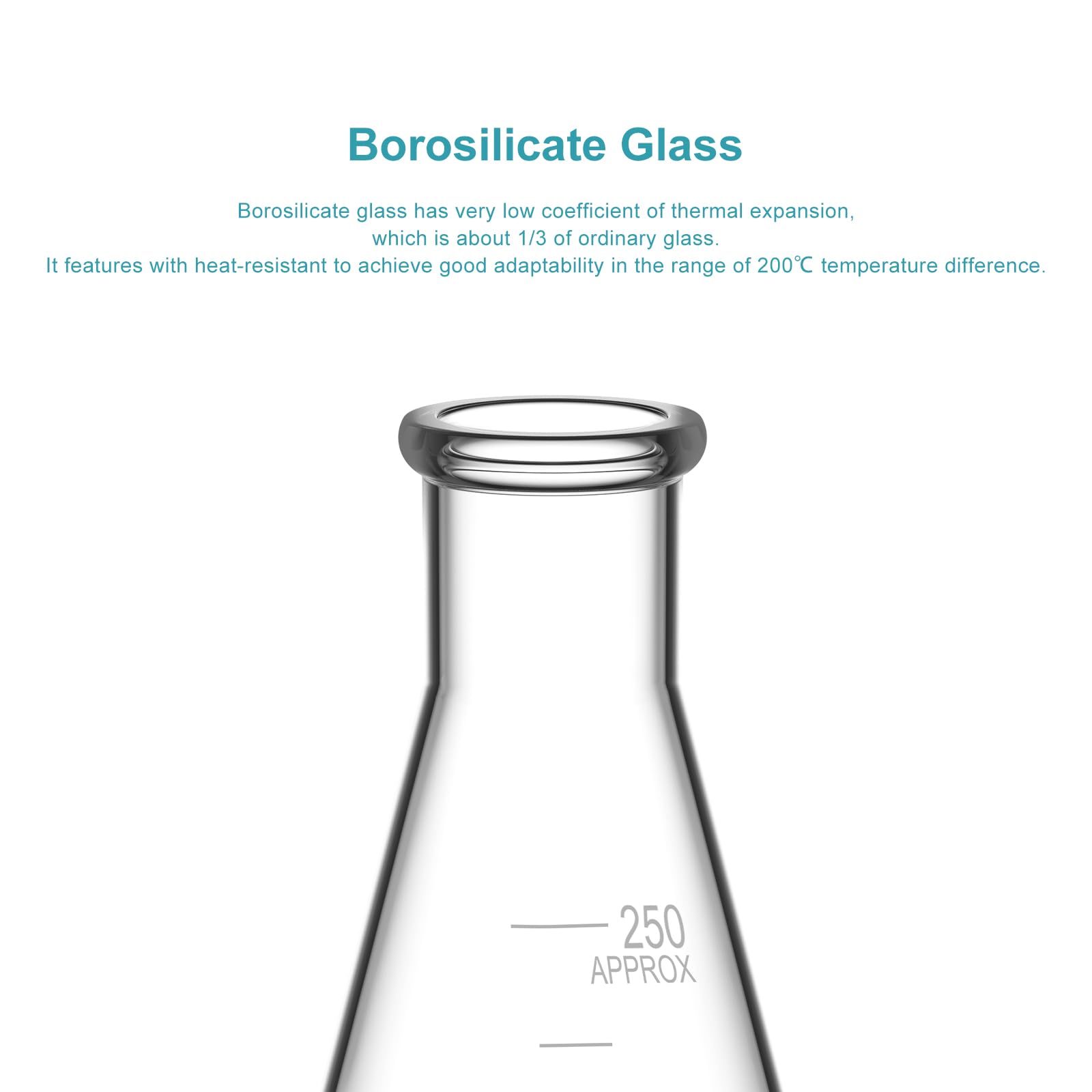 stonylab 1-Paquete 250ml Matraz Erlenmeyer de Boca Estrecha, Erlenmeyer Flasks de Cristal de Pared Gruesa con Borde de Alta Resistencia - (250ml Ajusta con el Tapón de Goma StonyLab 7#)