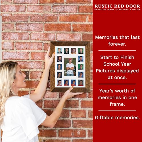 Image of Rustic Red Door Co. School Years Reclaimed Wood Picture Frame with Mat - 11x14-15 Photo Collage Mat - Pre-School & Kindergarten to 12th Grade High School Graduation (White, Class of 2027)